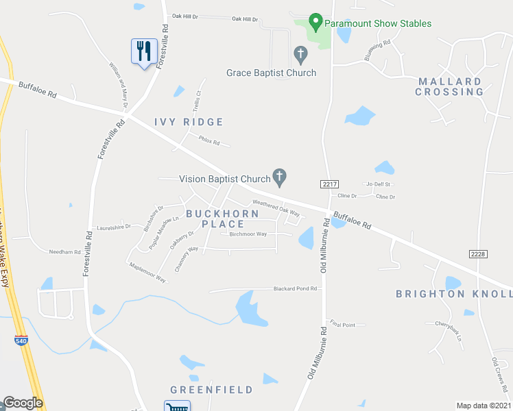 map of restaurants, bars, coffee shops, grocery stores, and more near 7705 Weathered Oak Way in Raleigh