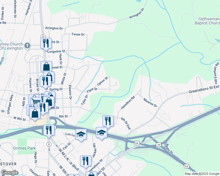 map of restaurants, bars, coffee shops, grocery stores, and more near Northview Drive in Lexington