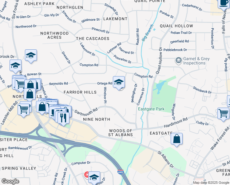 map of restaurants, bars, coffee shops, grocery stores, and more near in Raleigh