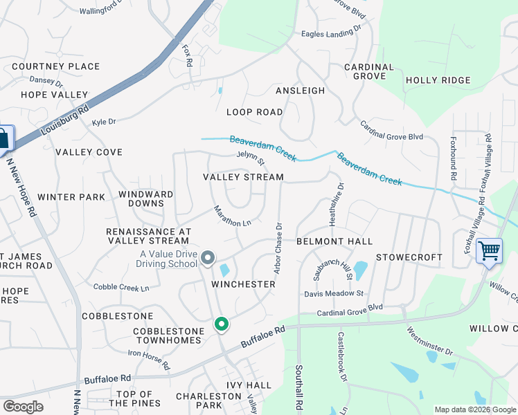 map of restaurants, bars, coffee shops, grocery stores, and more near 4801 Kaycee Court in Raleigh