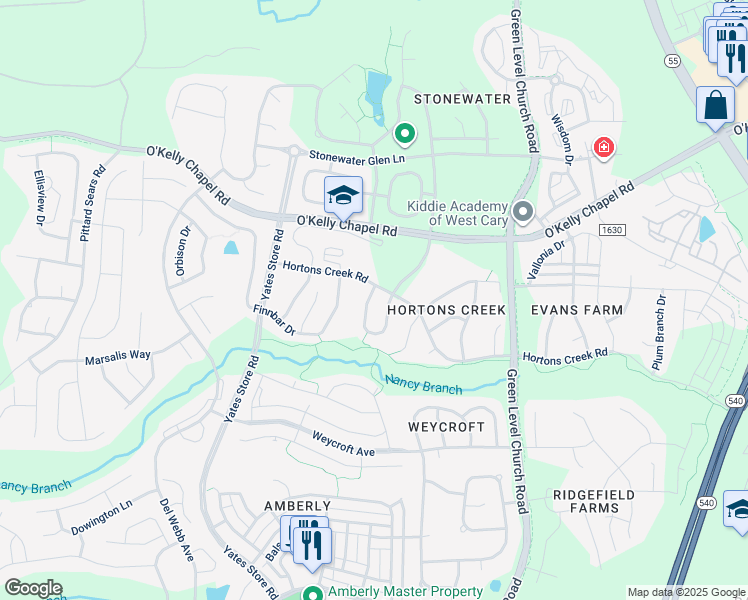 map of restaurants, bars, coffee shops, grocery stores, and more near 111 Skyros Loop in Cary