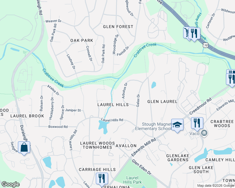 map of restaurants, bars, coffee shops, grocery stores, and more near in Raleigh