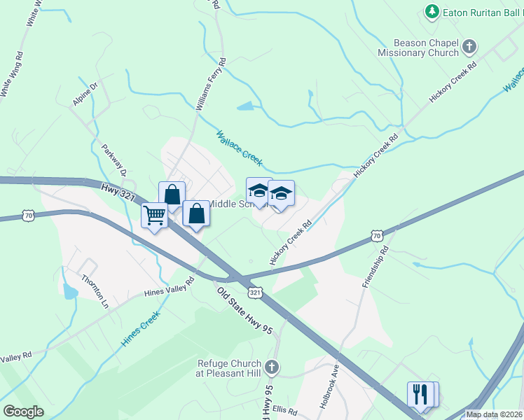 map of restaurants, bars, coffee shops, grocery stores, and more near 423 Hickory Creek Road in Lenoir City