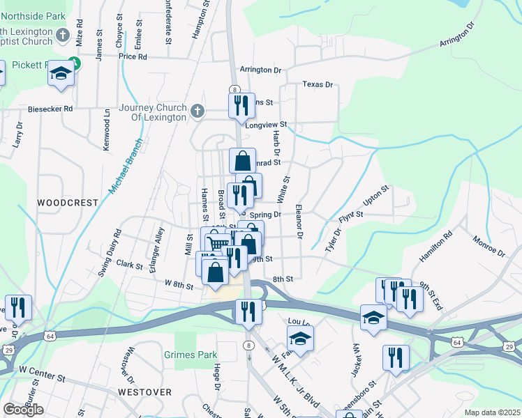 map of restaurants, bars, coffee shops, grocery stores, and more near 1009 Winston Road in Lexington
