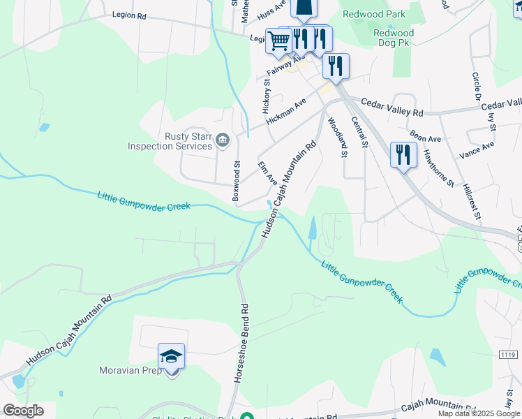map of restaurants, bars, coffee shops, grocery stores, and more near 507 Boxwood Street in Hudson