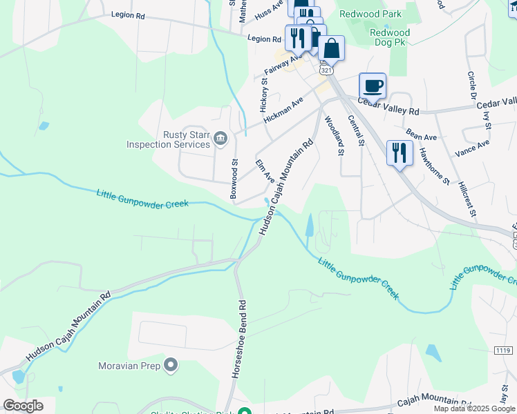 map of restaurants, bars, coffee shops, grocery stores, and more near 507 Boxwood Street in Hudson