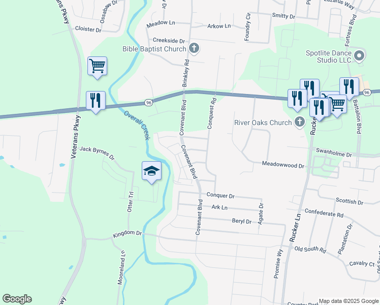 map of restaurants, bars, coffee shops, grocery stores, and more near 4929 Lentil Drive in Murfreesboro