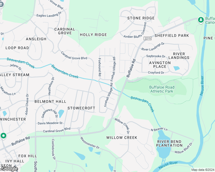 map of restaurants, bars, coffee shops, grocery stores, and more near 5909 Foxhall Village Road in Raleigh
