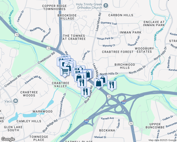 map of restaurants, bars, coffee shops, grocery stores, and more near 4472 Royal Hill Court in Raleigh