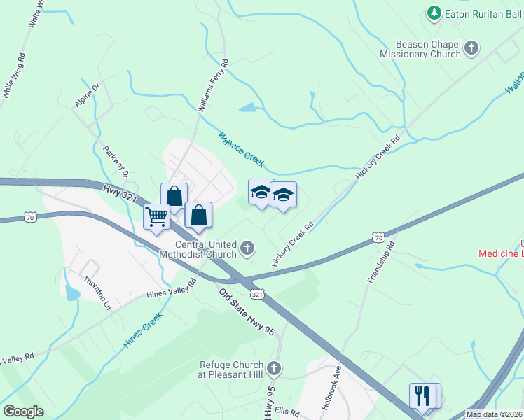 map of restaurants, bars, coffee shops, grocery stores, and more near 423 Hickory Creek Road in Lenoir City