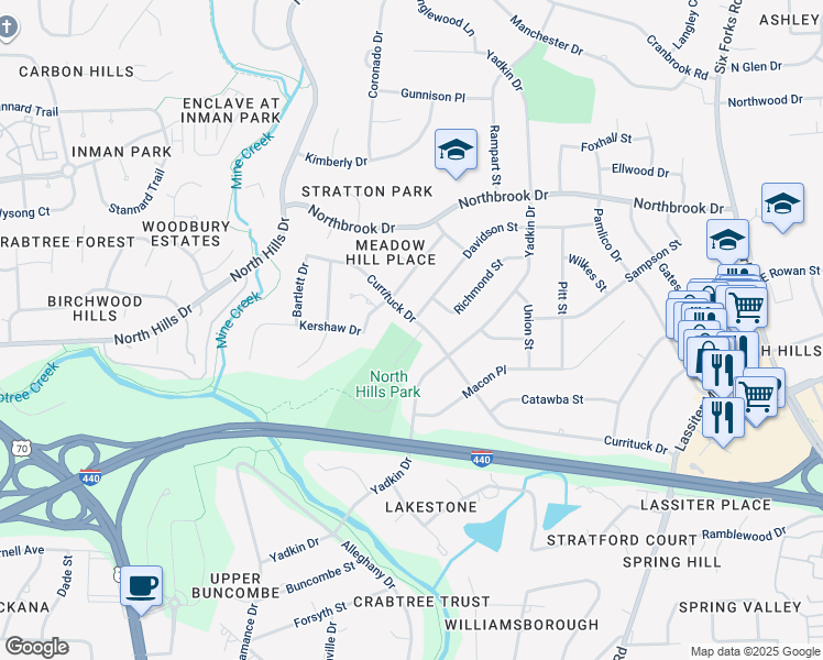 map of restaurants, bars, coffee shops, grocery stores, and more near 1013 Currituck Dr in Raleigh
