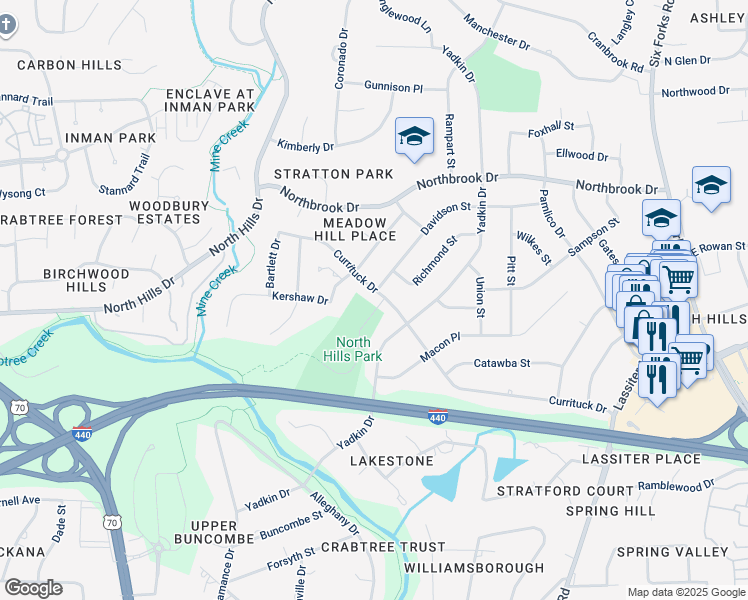 map of restaurants, bars, coffee shops, grocery stores, and more near 1013 Currituck Dr in Raleigh