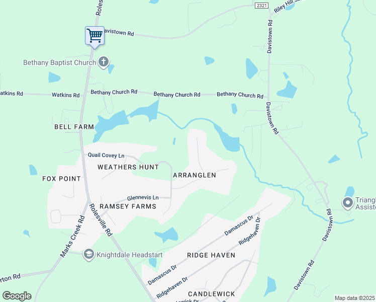 map of restaurants, bars, coffee shops, grocery stores, and more near 3717 Marwick Court in Wendell