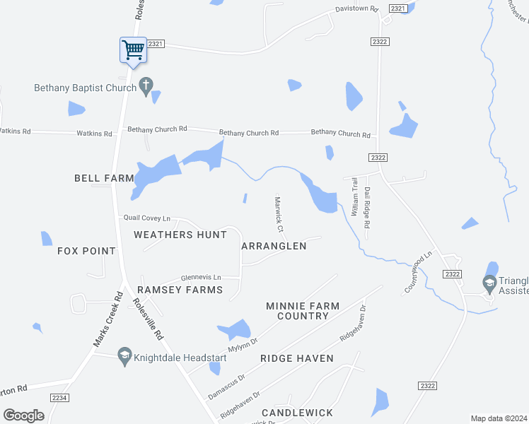 map of restaurants, bars, coffee shops, grocery stores, and more near 3717 Marwick Court in Wendell