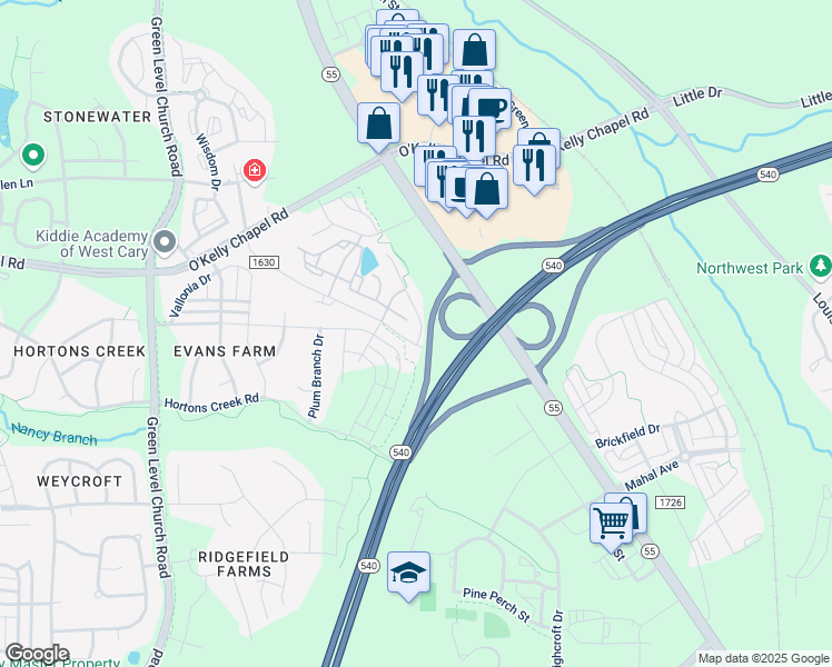 map of restaurants, bars, coffee shops, grocery stores, and more near 4733 North Carolina 55 in Angier