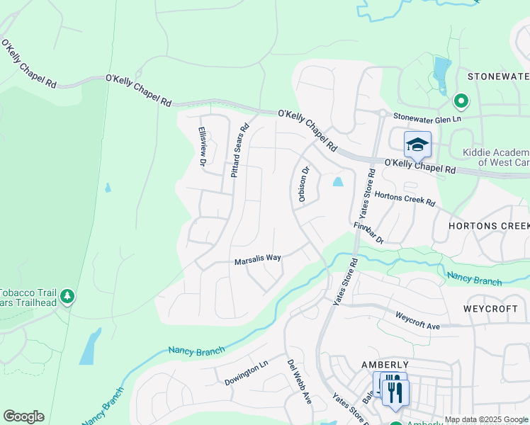 map of restaurants, bars, coffee shops, grocery stores, and more near 809 Blackfriars Loop in Cary