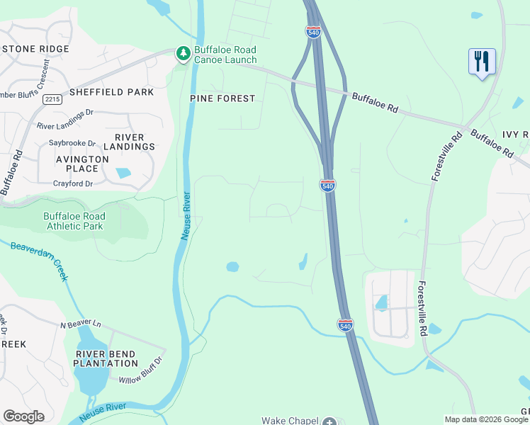 map of restaurants, bars, coffee shops, grocery stores, and more near 7111 Blue Run Lane in Raleigh