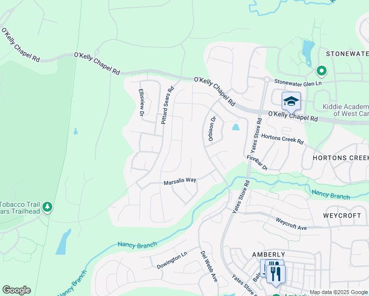 map of restaurants, bars, coffee shops, grocery stores, and more near 809 Blackfriars Loop in Cary