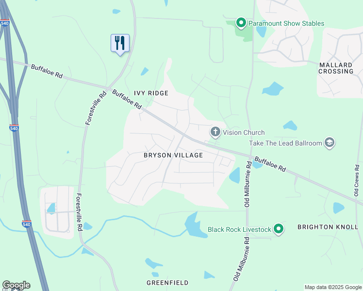 map of restaurants, bars, coffee shops, grocery stores, and more near 7602 Weathered Oak Way in Raleigh