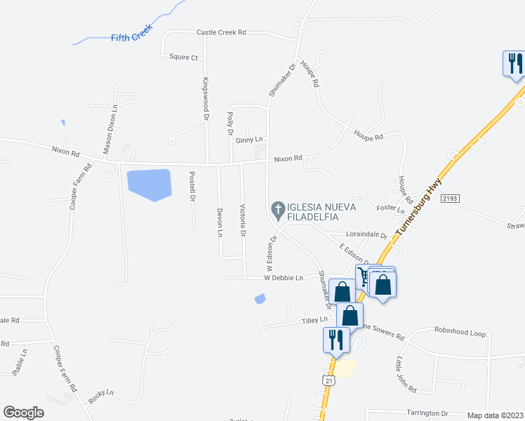 map of restaurants, bars, coffee shops, grocery stores, and more near 227 Shumaker Drive in Statesville