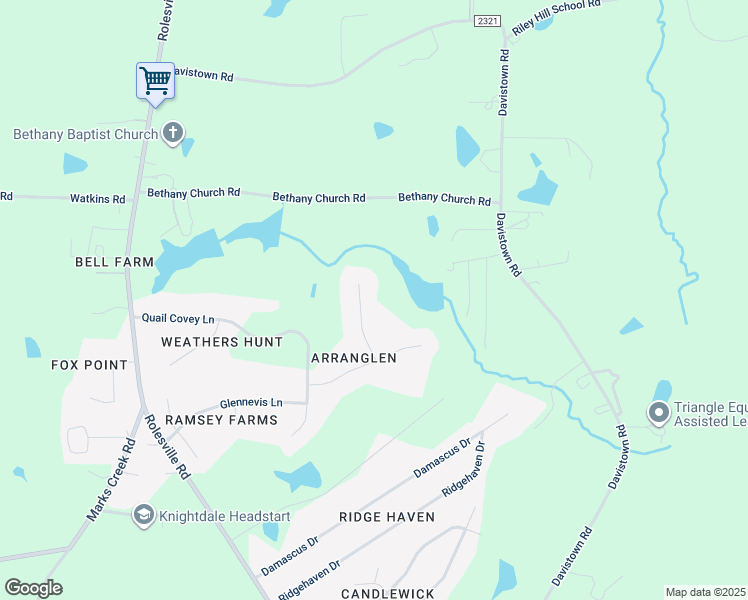 map of restaurants, bars, coffee shops, grocery stores, and more near 3720 Marwick Court in Wendell