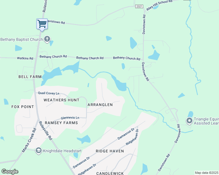 map of restaurants, bars, coffee shops, grocery stores, and more near 3720 Marwick Court in Wendell