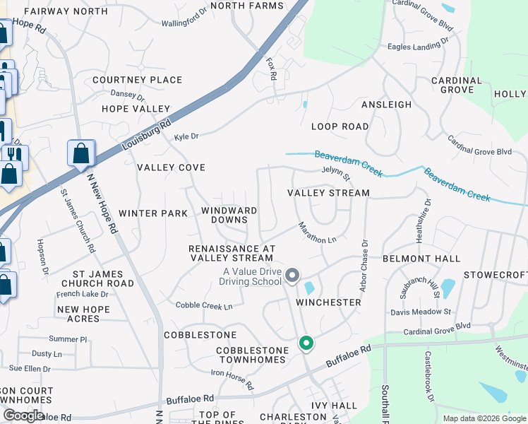 map of restaurants, bars, coffee shops, grocery stores, and more near 4825 Tommans Trail in Raleigh