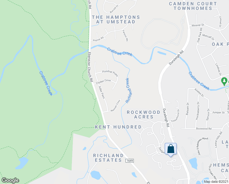 map of restaurants, bars, coffee shops, grocery stores, and more near 5317 Pomfret Point in Raleigh