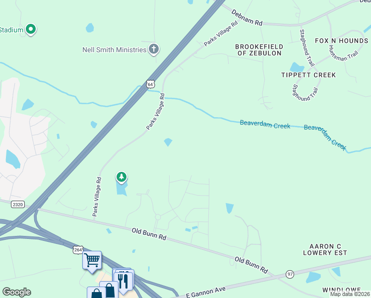 map of restaurants, bars, coffee shops, grocery stores, and more near 1757 Old Bunn Road in Zebulon