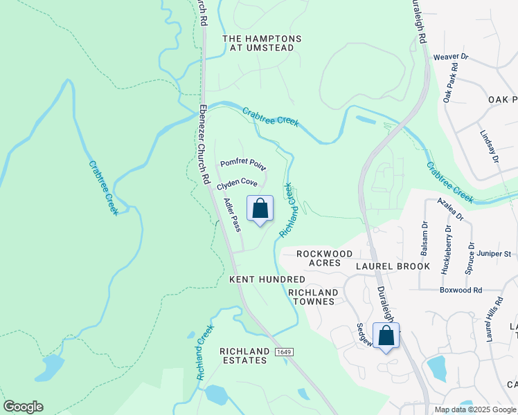 map of restaurants, bars, coffee shops, grocery stores, and more near 5317 Pomfret Point in Raleigh