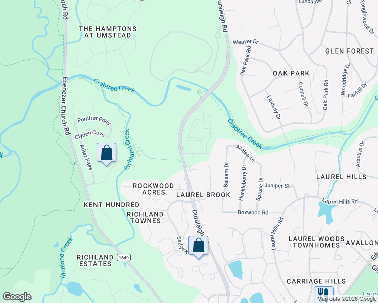map of restaurants, bars, coffee shops, grocery stores, and more near 4472-4648 Duraleigh Rd in Raleigh