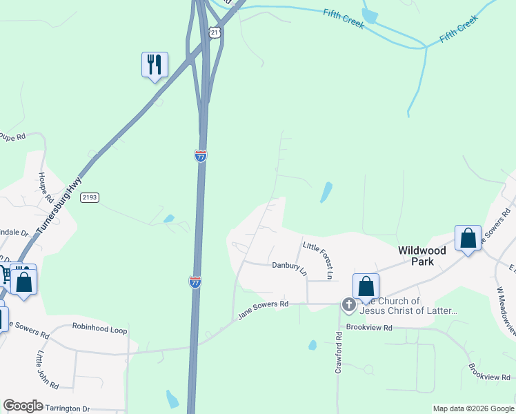 map of restaurants, bars, coffee shops, grocery stores, and more near 203 Carl Austin Road in Statesville