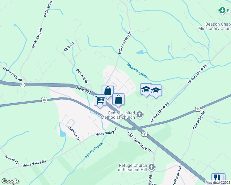 map of restaurants, bars, coffee shops, grocery stores, and more near 700 Williams Ferry Road in Lenoir City
