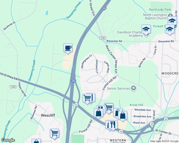 map of restaurants, bars, coffee shops, grocery stores, and more near 117 Saintsbury Place in Lexington