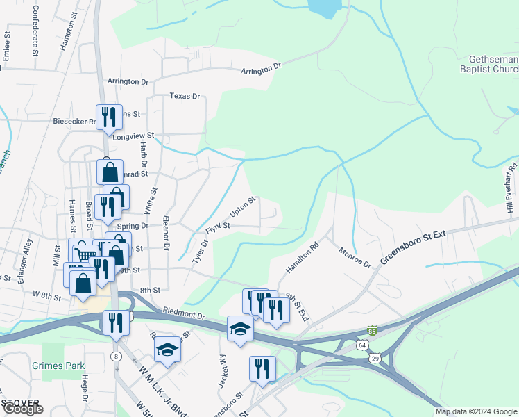 map of restaurants, bars, coffee shops, grocery stores, and more near 472 Northview Drive in Lexington