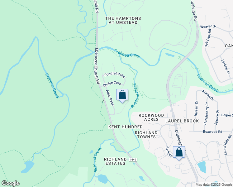 map of restaurants, bars, coffee shops, grocery stores, and more near 5320 Pomfret Point in Raleigh