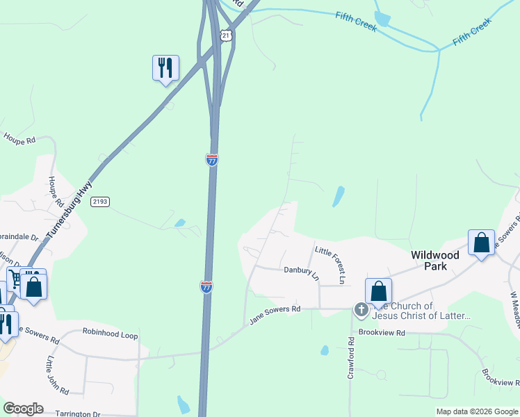 map of restaurants, bars, coffee shops, grocery stores, and more near 203 Carl Austin Road in Statesville