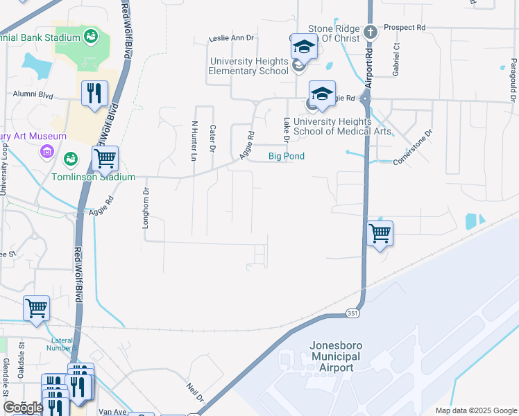 map of restaurants, bars, coffee shops, grocery stores, and more near 208 Holmes Road in Jonesboro