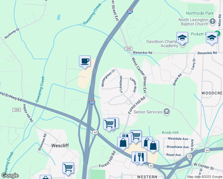 map of restaurants, bars, coffee shops, grocery stores, and more near 117 Saintsbury Place in Lexington