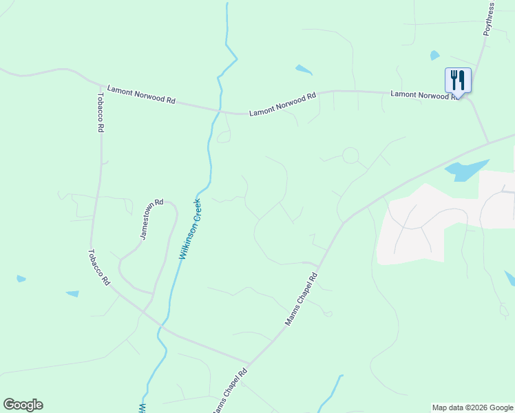 map of restaurants, bars, coffee shops, grocery stores, and more near 2605 Manns Chapel Road in Pittsboro