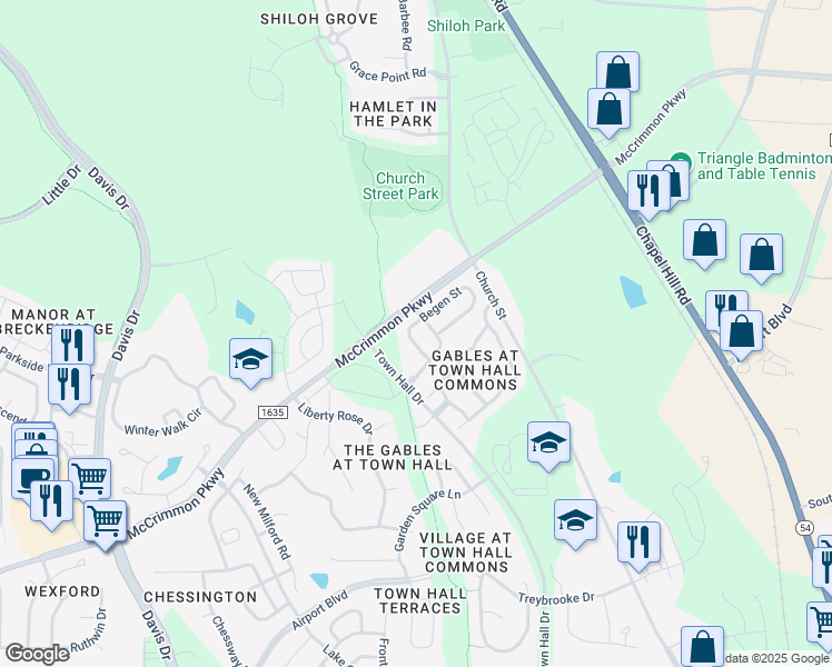 map of restaurants, bars, coffee shops, grocery stores, and more near 128 Begen Street in Morrisville