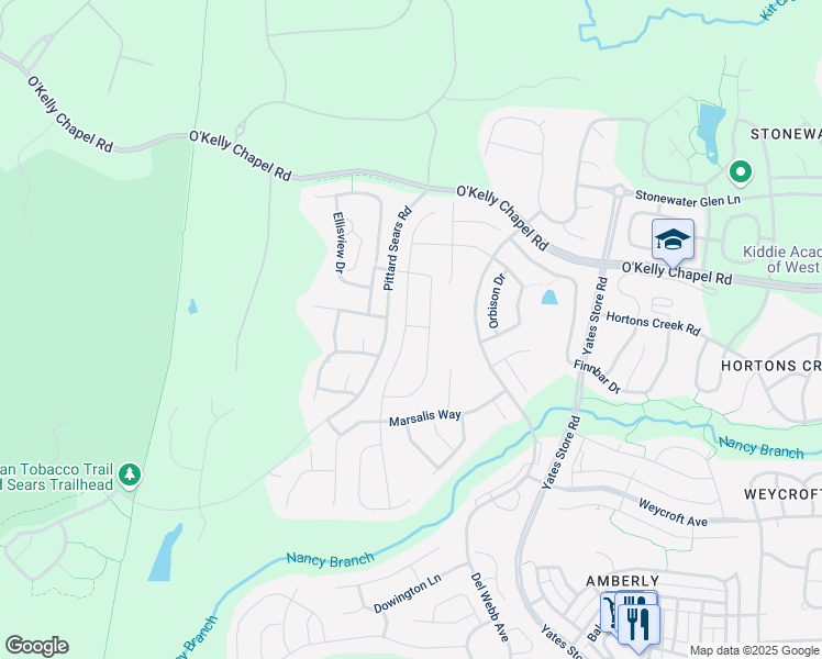 map of restaurants, bars, coffee shops, grocery stores, and more near 146 Abbey View Way in Cary