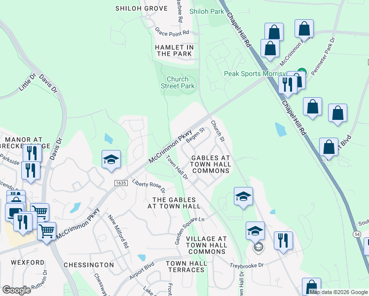 map of restaurants, bars, coffee shops, grocery stores, and more near 264 Begen Street in Morrisville