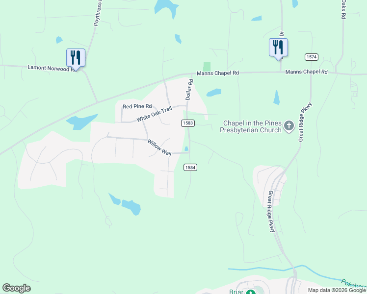 map of restaurants, bars, coffee shops, grocery stores, and more near 86A Willow Way in Chapel Hill