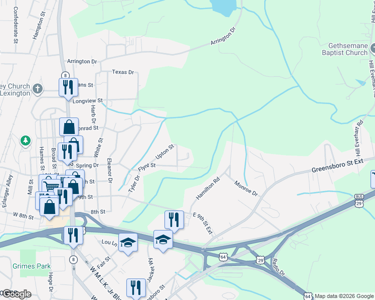 map of restaurants, bars, coffee shops, grocery stores, and more near 200 Rice Street in Lexington