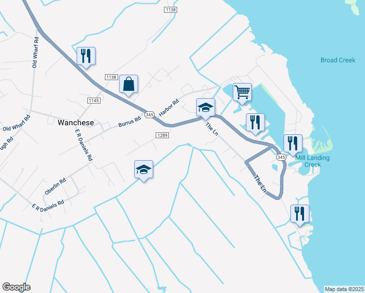 map of restaurants, bars, coffee shops, grocery stores, and more near 4042 Mill Landing Road in Wanchese