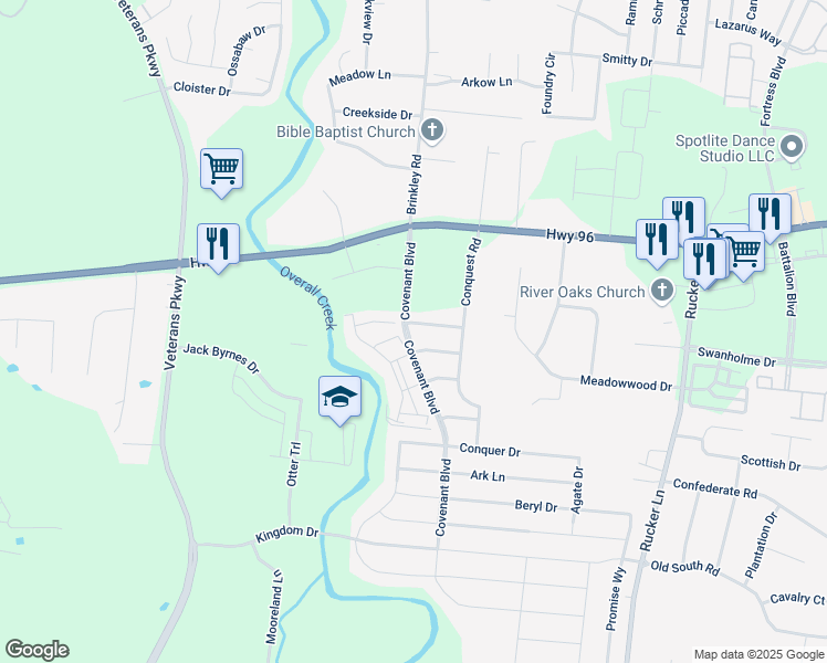 map of restaurants, bars, coffee shops, grocery stores, and more near 4931 Pillar Drive in Murfreesboro