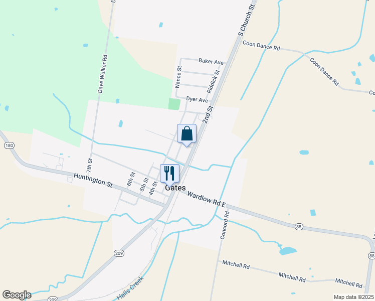 map of restaurants, bars, coffee shops, grocery stores, and more near 10321 2nd Street in Gates