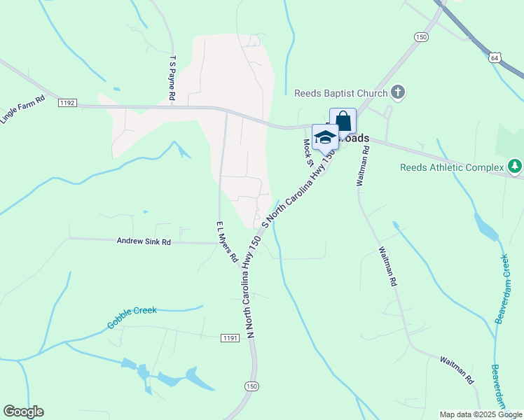 map of restaurants, bars, coffee shops, grocery stores, and more near 1004 North Carolina 150 in Lexington