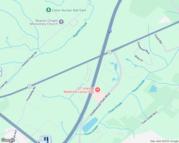 map of restaurants, bars, coffee shops, grocery stores, and more near 336 Jacksonian Way in Lenoir City